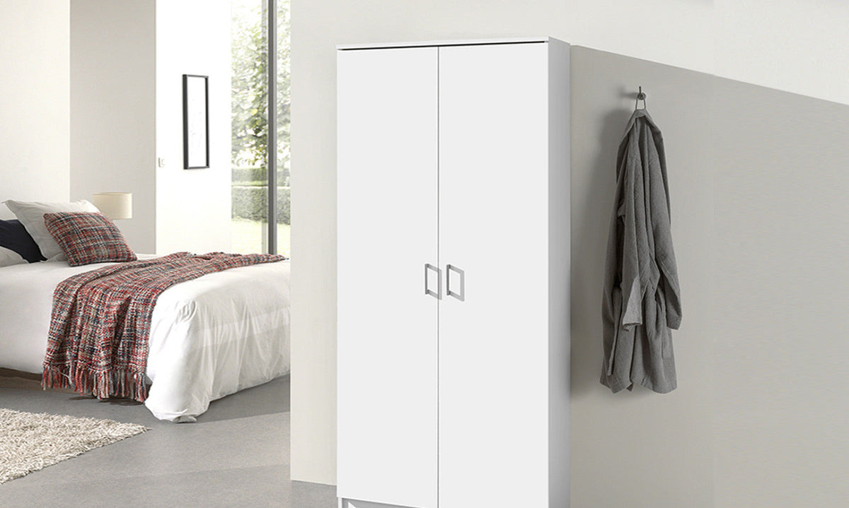 Armoire de rangement Ray – 2 portes et 4 étagères blanc