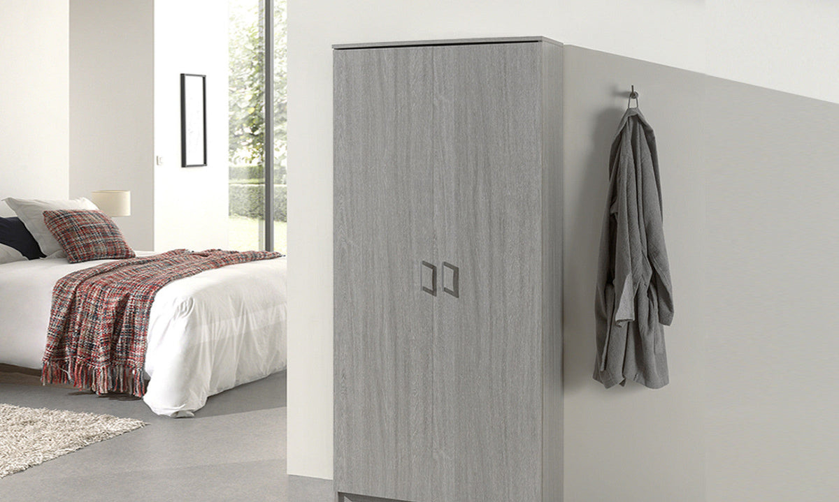 Armoire de rangement Ray – 2 portes et 4 étagères chêne gris