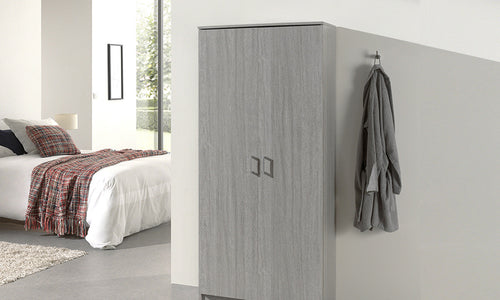 Armoire de rangement Ray – 2 portes et 4 étagères chêne gris