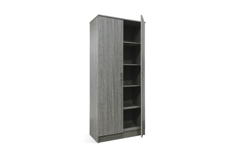 Armoire de rangement Ray – 2 portes et 4 étagères chêne gris