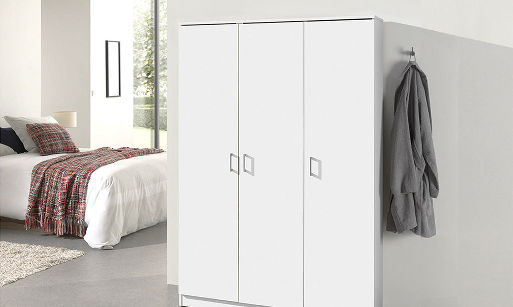 Armoire de rangement Ray – 3 portes et 4 étagères blanc