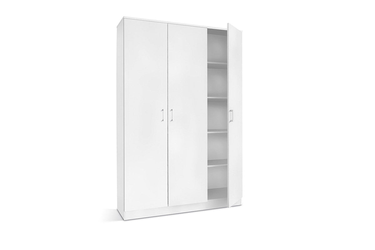 Armoire de rangement Ray – 3 portes et 4 étagères blanc