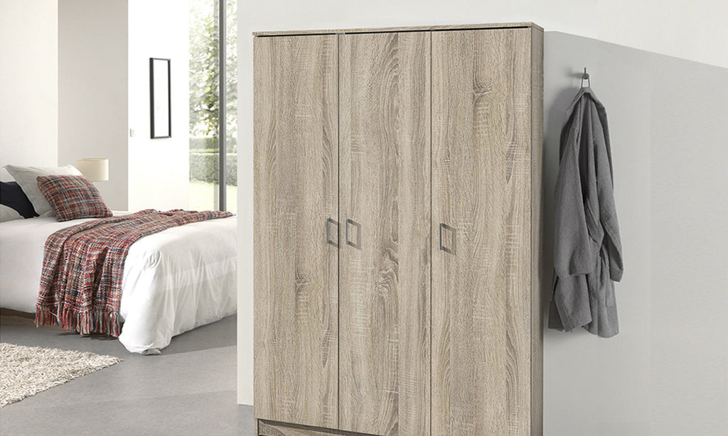 Armoire de rangement Ray – 3 portes et 4 étagères sonoma