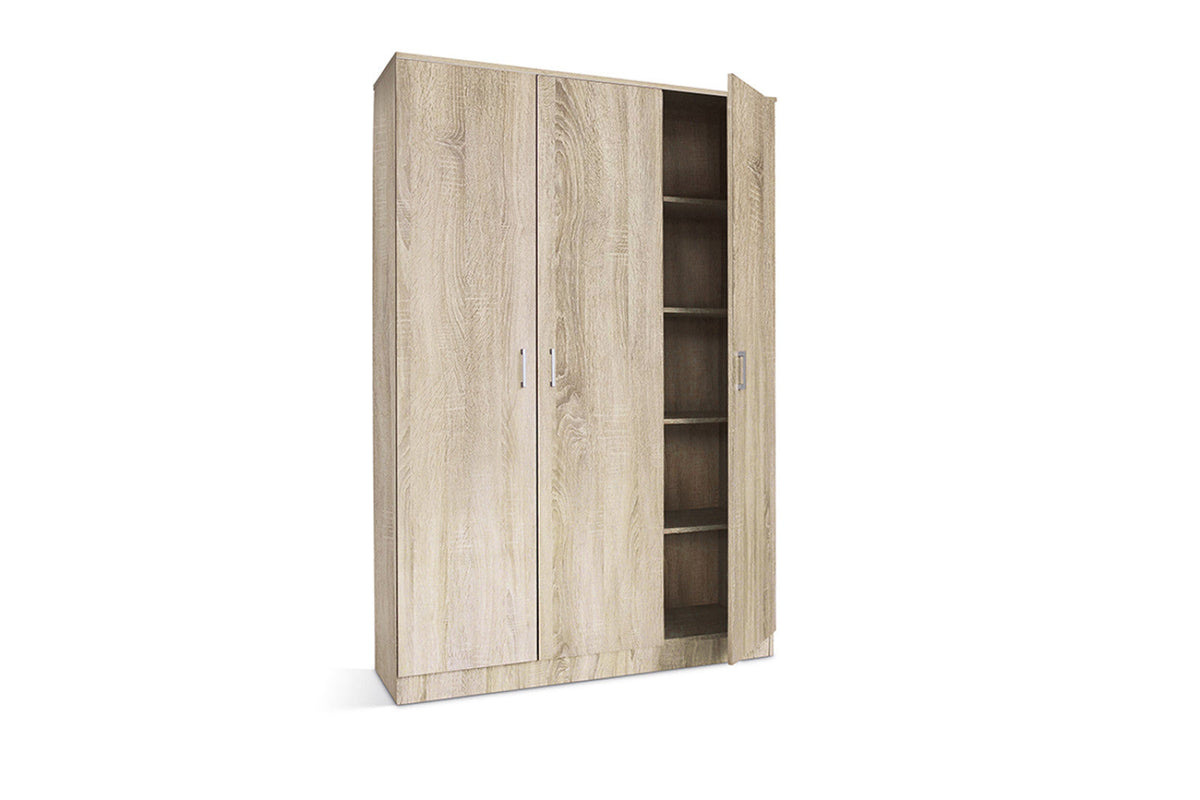 Armoire de rangement Ray – 3 portes et 4 étagères sonoma
