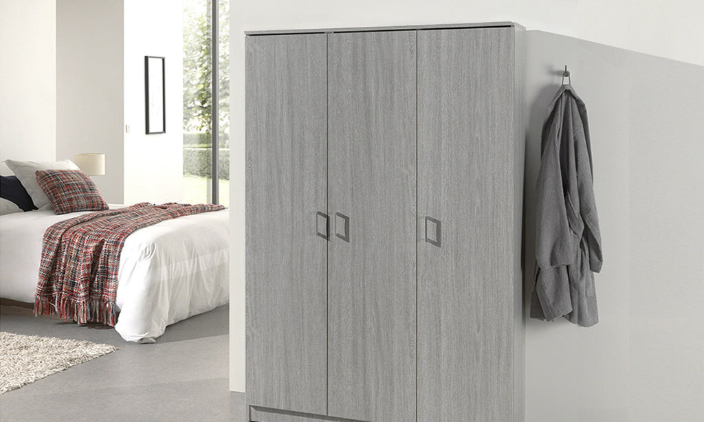Armoire de rangement Ray – Chêne gris – 3 portes – 120 × 180 cm
